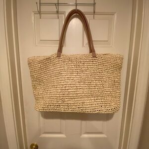 NWT Aqua Bloomingdale's 422-2 Luxe X-Large Natural Raffia Straw Tote Women's Bag